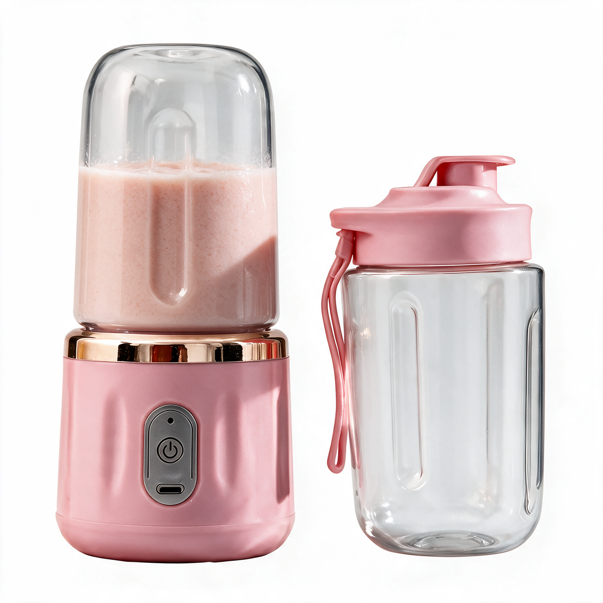 Pink new edition portable blender with an extra travel cup