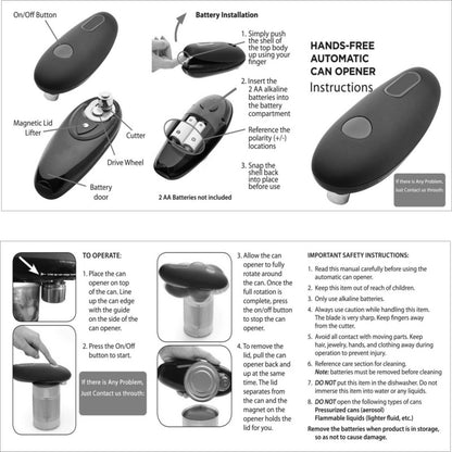 Electric can opener instructions and battery installation guide